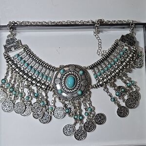 Faux Turquoise and Silver Bohemian Necklace